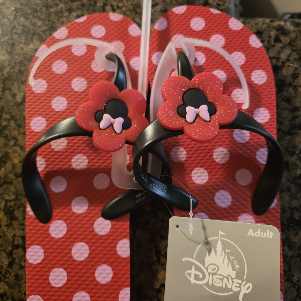 Disney Kids Red and Pink Polka Dot Flip Flops